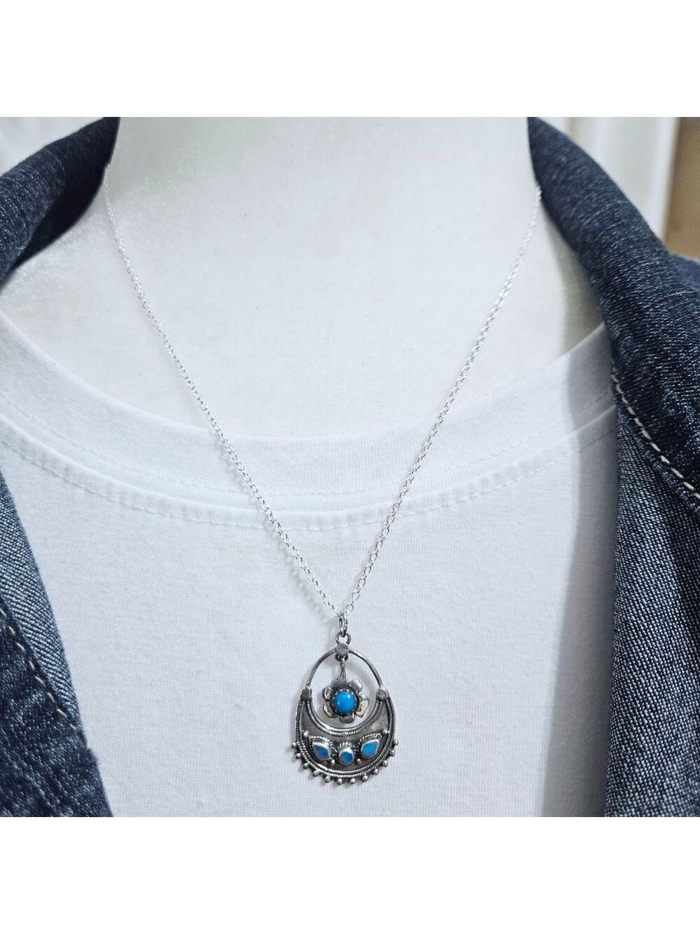 Sterling Silver Turquoise Women's Pendant Necklace